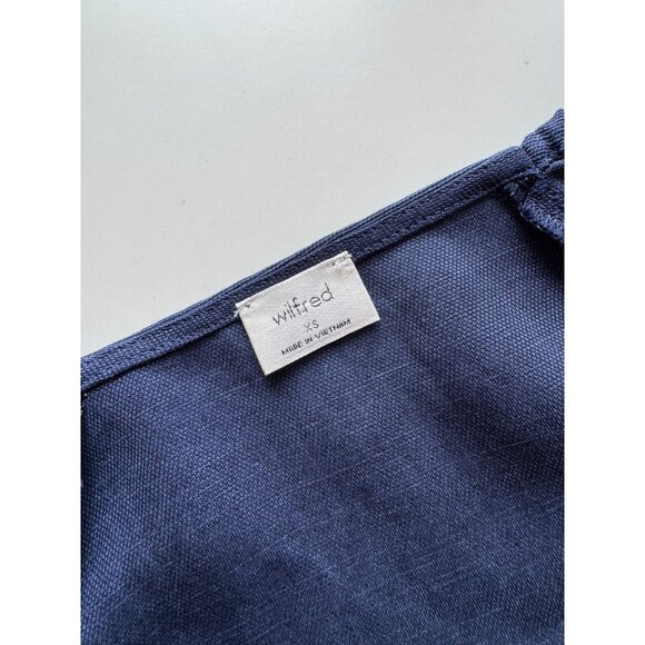 Aritzia WILFRED Venus Navy Blue Linen Blend Front Tie Blouse Top, Size XS - Picture 9 of 11